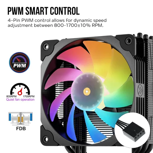 Vista 4 de Vetroo V5 Enfriador de aire para CPU con 5 tubos de calor 120mm FDB PWM Refrigeración del procesador para Intel LGA 1851/1700/1200/115X AMD AM5/AM4