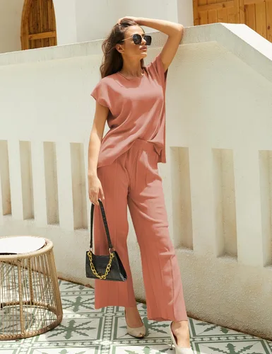 Vista 2 de Conjuntos de 2 piezas para mujer, conjuntos de suéter, chaleco de punto, pantalones de cintura elástica