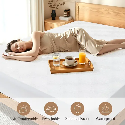 Vista 3 de Mellowing Protector de colchón 100% algodón de rizo Alaskan King para cama ajustable, funda de colchón flexible, ultra suave, duradera, impermeable