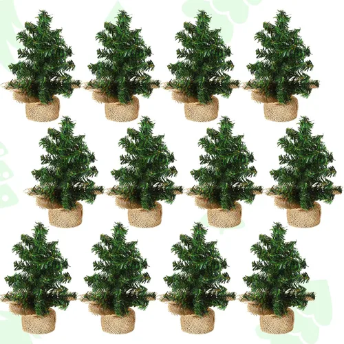 Vista 11 de Yinder 2 piezas de mini árbol de Navidad de mesa de 7.87 pulgadas, árbol de Navidad artificial en miniatura de pino con base de lino