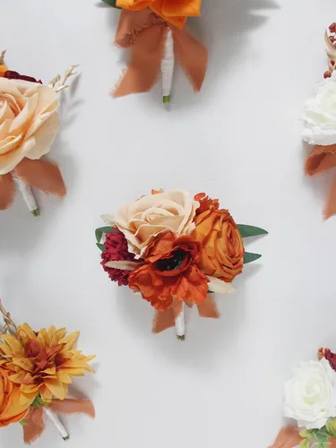 Vista 8 de Rinlong 6 centros de mesa de flores de otoño para bodas, terracota naranja quemada Mesas de boda, ramos de dama de honor, decoración de guardería