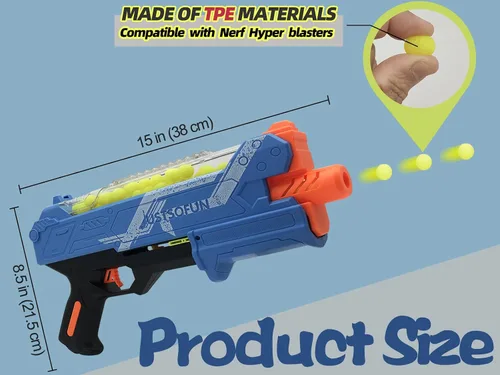 Vista 2 de Pistola Blaster con gafas protectoras y 300 rondas de hasta 110 FPS compatible con dardos Nerf Hyper Rounds, fácil de recargar, soporta hasta 50