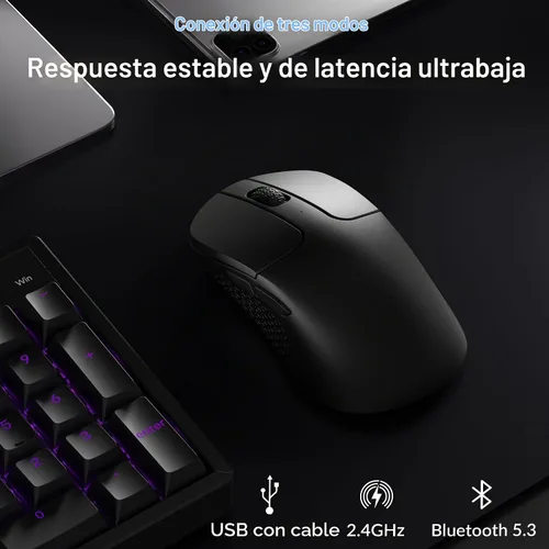 Vista 4 de Keychron M3 Mini 8K Ratón inalámbrico Bluetooth 5.3/2.4 GHz/Ratón óptico con cable, ultraligero de 55g programable con sensor PixArt 3950 hasta