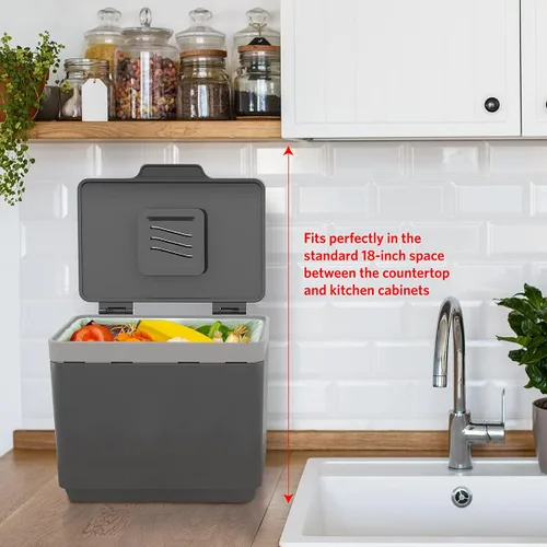 Vista 7 de GLAD Contenedor de abono para cocina, 1.5 galones, recipiente de plástico con cesta interior extraíble, soporte de almacenamiento de bolsas