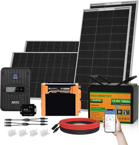 Vista 10 de ECO-Worthy - Kit completo de panel solar de 1.6KWH 400W 12V para RV fuera de la red: 4 * panel solar de 100W + controlador MPPT de 40A + 2 * batería