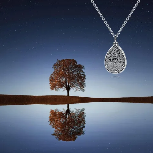 Vista 58 de Collar con colgante de urna de cenizas de cremación y árbol de la vida para mujer, plata de ley US1