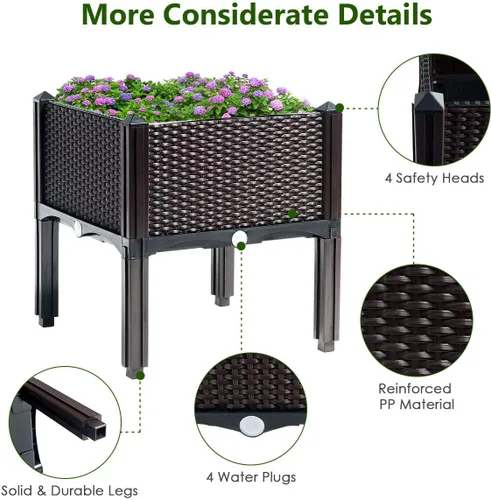 Vista 3 de Giantex Cama de jardín elevada, juego de 4 macetas elevadas con agujeros de drenaje para frutas y verduras, caja de plantación elevada al aire libre