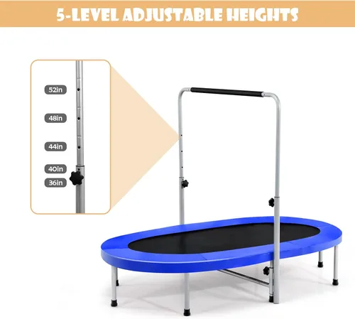 Vista 6 de Giantex Mini trampolín plegable para 2 personas con mango ajustable de altura de 5 niveles, carga máxima de 330 libras, trampolín de ejercicio