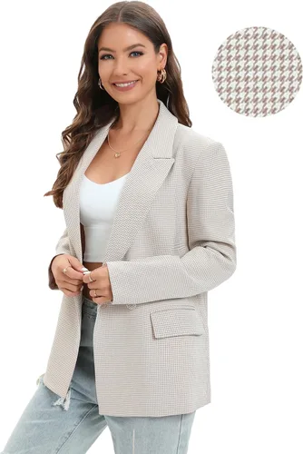 Vista 3 de TRNY Blazer de gran tamaño con doble botonadura para mujer, chaqueta de manga larga, casual, estilo novio, para trabajo, oficina, con bolsillos