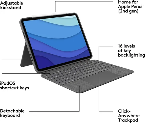 Vista 15 de Logitech Combo Touch - Funda con teclado retroiluminado desmontable para iPad Pro de 11 pulgadas
