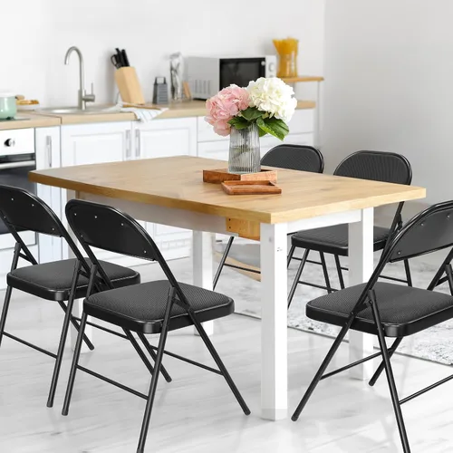 Vista 6 de VINGLI Paquete de 4 sillas plegables con asientos acolchados, marco de metal con asiento y respaldo de tela, capacidad de 350 libras, color negro