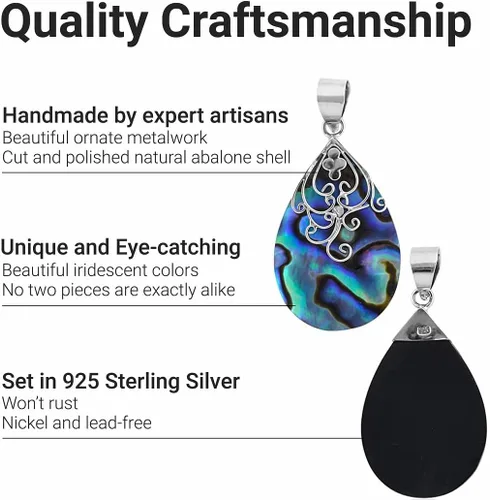 Vista 3 de Shop LC - Colgante de concha de abulón en plata de ley 925, joyería bohemia de abulón hecha a mano genuina para mujer, colgantes de abulón natural