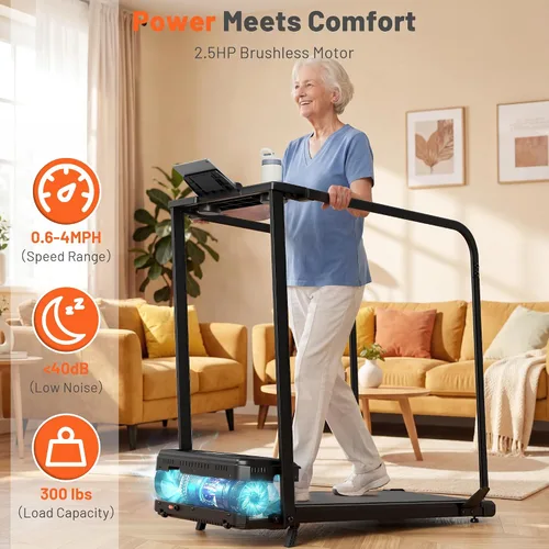 Vista 5 de Walking Pad Treadmill for Seniors with Handrails - Treadmills with Incline for Seniors at Home, Recovery Walking Machine with Remote Control, LED