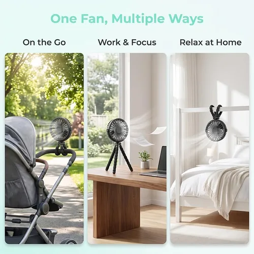 Vista 6 de Ventilador portátil, ventilador recargable para cochecito con trípode Azul
