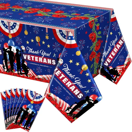 Vista 11 de Buryeah 3 Pcs Patriotic Tablecloth 54 x 108 Inch Plastic Tablecloth Red White Blue American Flag Rectangular Table Covers for 4th of July Memorial