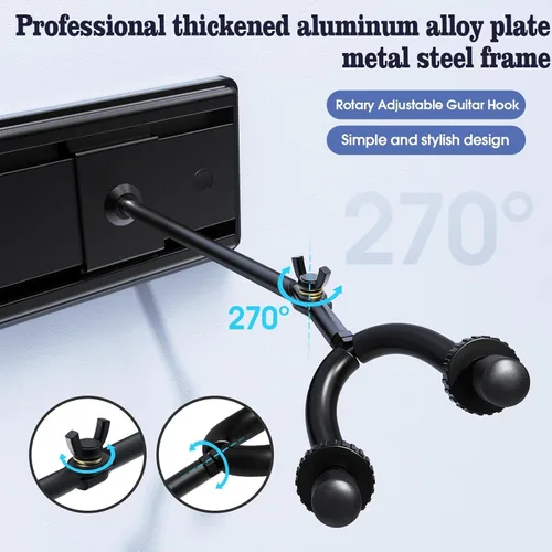 Vista 5 de Perchas de montaje en pared para guitarras múltiples guitarras, ganchos ajustables de 180° de aluminio de alta calidad, soporte de metal para violín