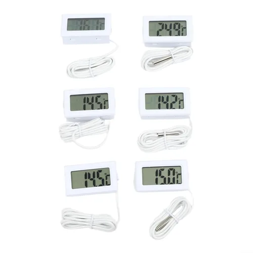 Vista 2 de 6 Pack Digital Thermometer with 1m Probe -50C to 110C for Aquarium Fridge Greenhouse Lab Monitoring(White)