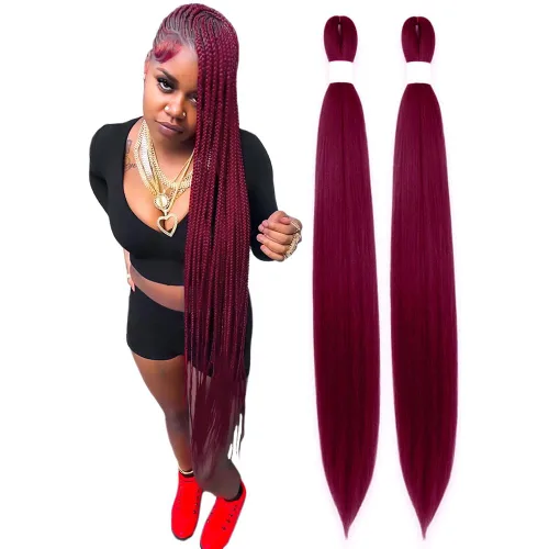 Vista 32 de Cabello trenzado burdeos, 10 pulgadas, 4 paquetes Cabello preestirado, trenzas de ganchillo cortas y rectas, textura Yaki, fibra sintética