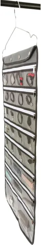 Vista 7 de Organizador de joyas colgante de doble cara con colgador para armario, collar, aretes, pulsera, anillo, soporte de viaje