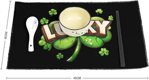 Vista 2 de St. Patrick's Day Shamrock Clover Placemats Set of 6 Resistant Table Mats Washable Place Mats for Dinner Party Table Decoration
