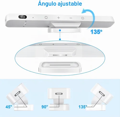 Vista 6 de Ferswe Barra de Luz Recargable de 3W con Control Remoto, Luces de Espejo Ajustables de 3 Colores, Batería de 2000mAh para Maquillaje, Táctil