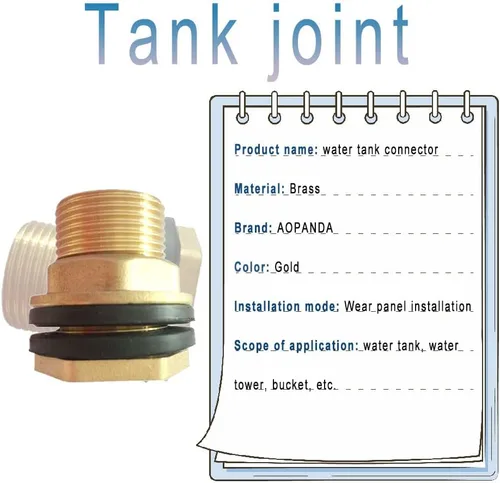 Vista 4 de Conector de tanque de agua de latón macizo macho de 1/2 pulgada hembra de 3/4 pulgadas, montaje de mamparo con 2 anillos de goma estabilizadores