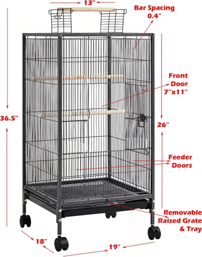 Vista 2 de 2 Color, Large Tall Canarias Parakeet Cockatiel Lovebird Finch Roof parte superior Jaula para Pájaros con Soporte – -18 "x14" x60 "H", Negro