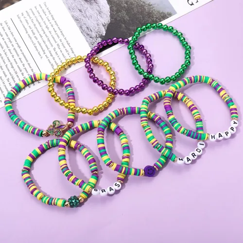 Vista 5 de Surfer Heishi - Pulseras apilables para mujer, apilables, de vinilo arcoíris, disco de arcilla, pulseras elásticas para la amistad, joyería bohemia