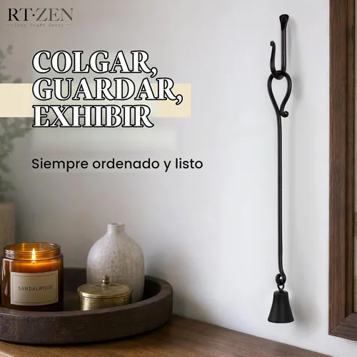 Vista 8 de RTZEN Campana de velas rústica con campana - Apagador de velas de hierro forjado decorativo hecho a mano con mango largo - Accesorios únicos