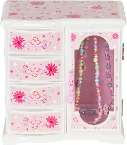 Vista 4 de Mele & Co. Caja para guardar joyería con forma de armario, con margaritas y brillos