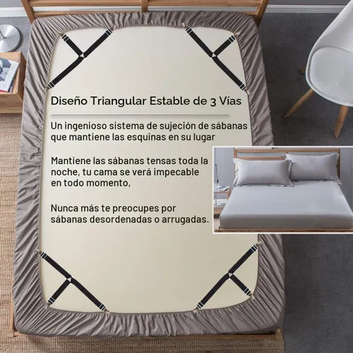 Vista 3 de Correas de soporte de sábanas para sujeción cruzada o recta, 4 unidades Juego de 4 piezas negras