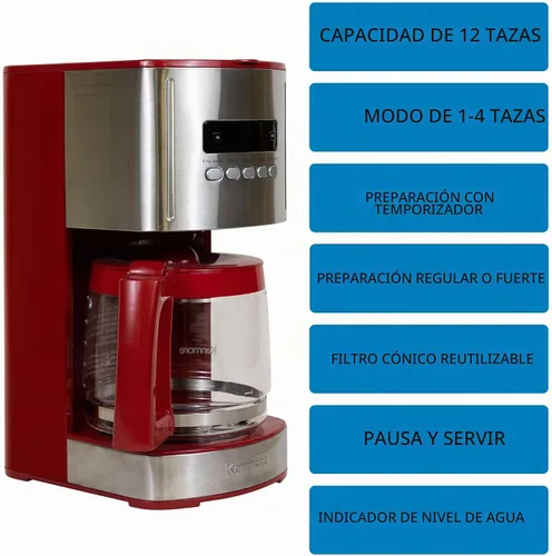 Vista 3 de Kenmore - Cafetera de goteo – Máquina de café programable de 12 tazas con jarra de vidrio, preparación regular y fuerte, apagado automático