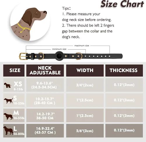 Vista 2 de AirTag Collar de perro – Collar de perro de cuero 100% genuino con soporte Apple AirTag, adecuado para perros pequeños, negro, S, tamaño ajustable