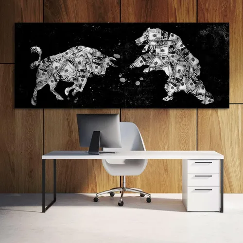 Vista 2 de Sense Canvas Bull vs Bear Money Small 20 x 8 / 0.75 pulgadas - Stock Market Bull vs Bear Financial Wall Street Office Entrepreneur Decor Wall Art