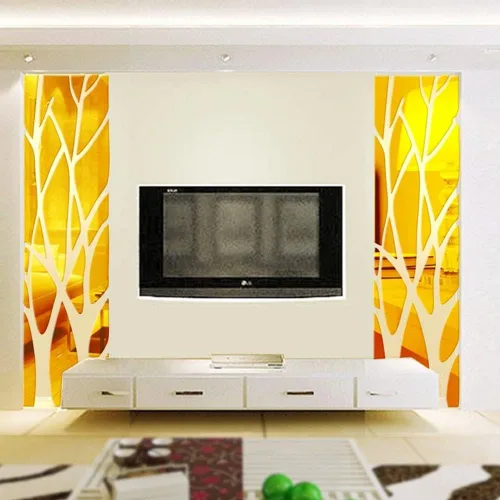 Vista 6 de Adhesivos de pared de espejo acrílico 3D, ramas de árbol, calcomanías de espejo acrílicas extraíbles autoadhesivas para pared, calcomanías