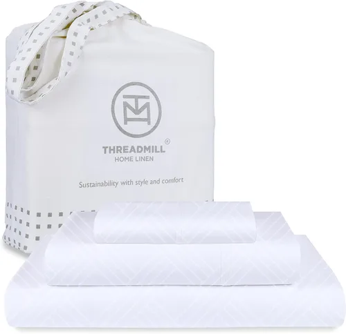 Vista 53 de Threadmill Sábanas para Cama Individual – 800 Número de Hilos Jacquard Celine Gris Oscuro, 100% Algodón Natural Juego de Cama de 3 Piezas a Rayas