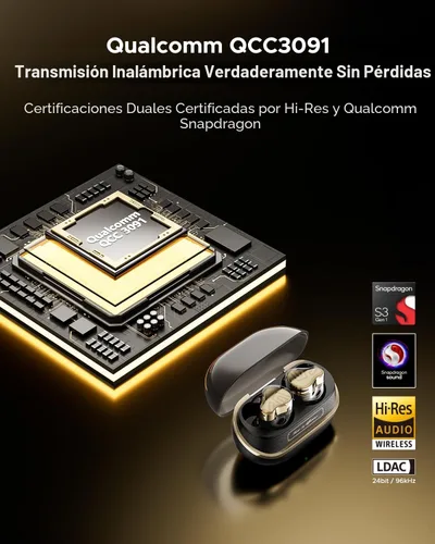 Vista 3 de SoundPEATS H3 Auriculares inalámbricos Bluetooth de alta resolución con LDAC, aptX sin pérdida, unidades triples (1DD+2BA), cancelación activa