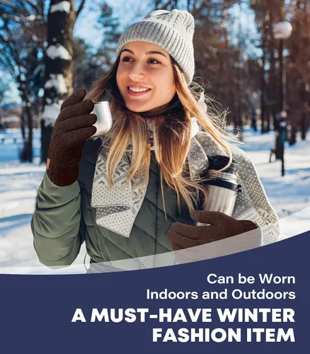 Vista 5 de Guantes de invierno para hombres y mujeres, guantes cálidos para pantalla táctil, para clima frío, guantes térmicos de lana para adultos
