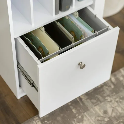 Vista 7 de We Furniture, Home Office Deluxe, escritorio para computadora, color negro, Madera Sólida, Blanco