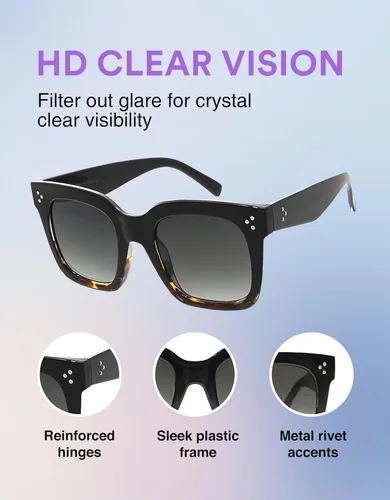 Vista 23 de zeroUV - Gafas de sol cuadradas retro de moda de gran tamaño para mujer estilo vintage 1.969 pulgadas