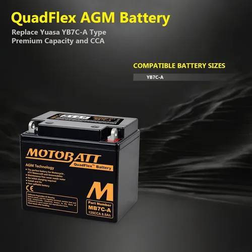 Vista 8 de Batería AGM MB7CA Motobatt 12V - Reemplaza Yuasa YB7C-A