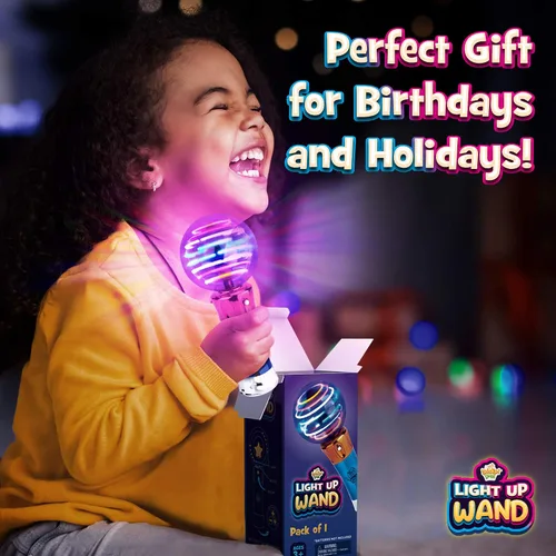 Vista 7 de Varita de luz para niños en caja de regalo, varita de juguete LED giratoria para niños y niñas, juguetes sensoriales de princesa mágica para niños