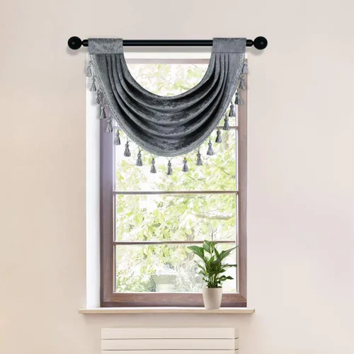 Vista 34 de ELKCA Cenefa Swag de Cascada de Chenilla Gruesa Beige para Sala de Estar Cortinas de Cenefa Pequeñas para Cocina, Paquete de 1