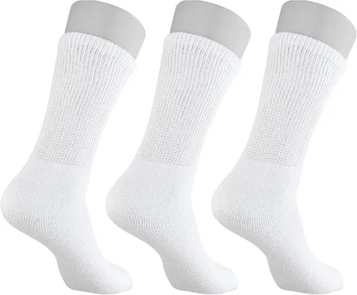 Vista 4 de Personal Touch Calcetines Diabetic Crew para hombre, 3 pares (10-13, blanco)