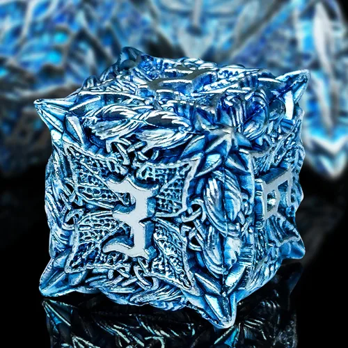 Vista 12 de Juego de dados de metal con hojas de vid mágicas huecas, juego de 7 dados para juegos de rol, dados de D&D Dungeons and Dragons