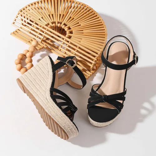 Vista 4 de mikarka Sandalias de tacón de cuña para mujer: alpargatas con plataforma de Tacón de cuña de 3.94"/Nubuck negro