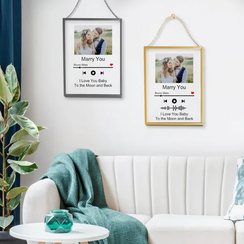 Vista 5 de Placa de canción acrílica personalizada con marco de fotos, cubierta de álbum de fotos personalizada para el día de San Valentín, aniversario, boda