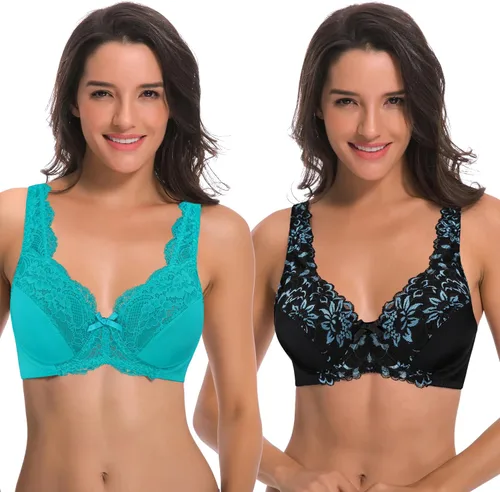 Vista 7 de Curve Muse Brasier reductor sin forro con aros para mujer con bordado de encaje, paquete de 2