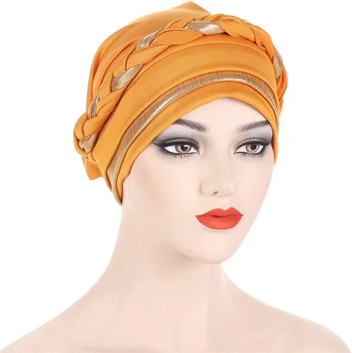 Vista 3 de Turbante para mujer Pañuelo de cabeza trenzado brillante sedoso trenzado para quimioterapia para la cabeza de cáncer
