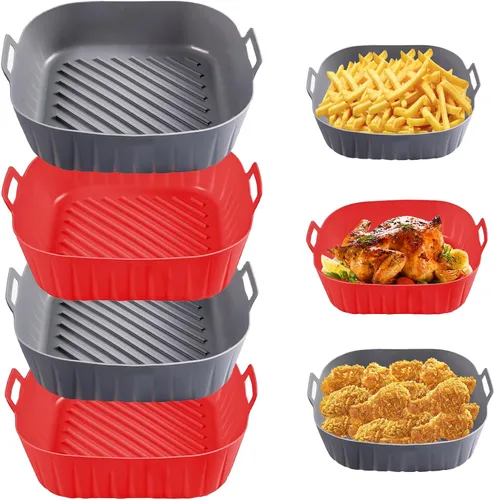 Vista 9 de Golden Associate Forros cuadrados de silicona para freidora de aire de 6.5 a 7.5 pulgadas, 2 piezas antiadherentes de grado alimenticio, canasta
